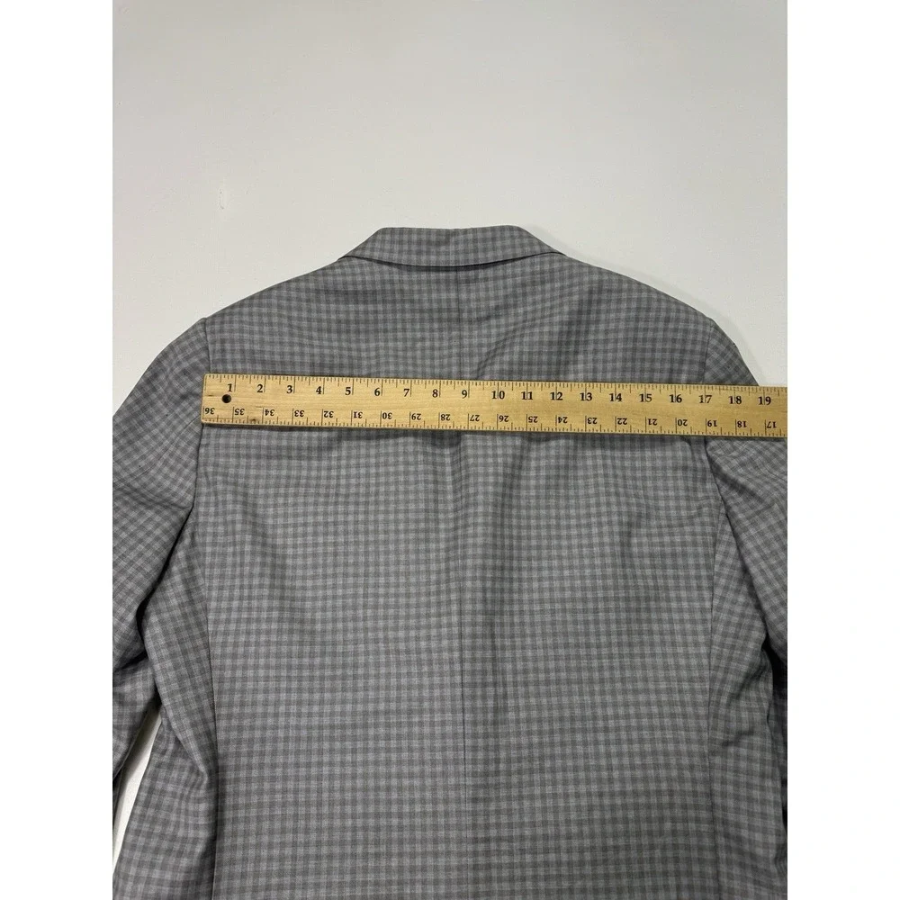 J Hilburn 40R Wool Grey Blue Plaid Blazer Jacket Sport Coat Bespoke Luxury